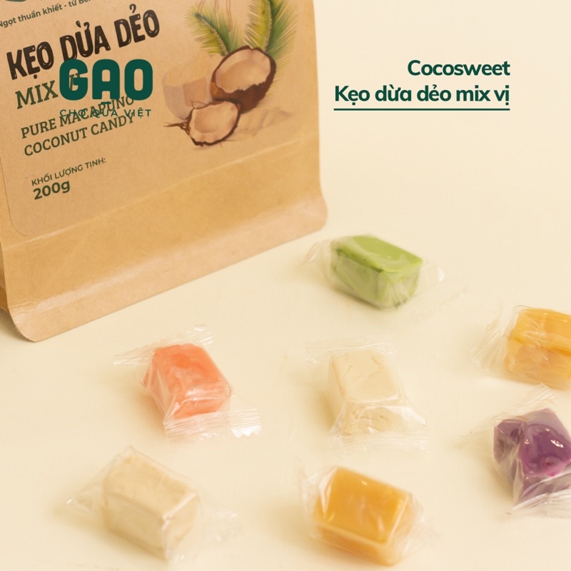 Kẹo dừa dẻo truyền thống và mix vị đặc sản Bến Tre - Cocosweet - Gói 200g
