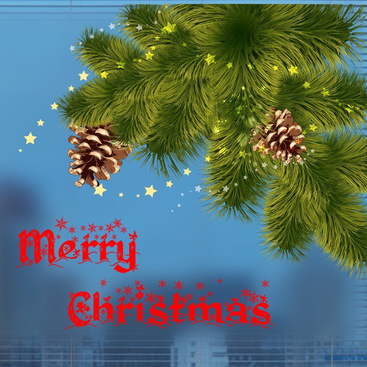 Decal dán kính Cao Cấp - Trái Thông chúc lễ Merry Chrismas ( 60x58 )
