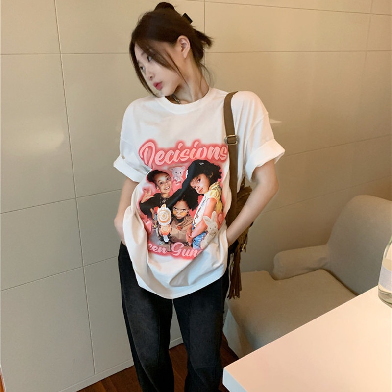 Áo Thun Cổ Tròn Ngắn Tay Dáng Rộng Thời Trang Mùa Hè Phong Cách Hiphop