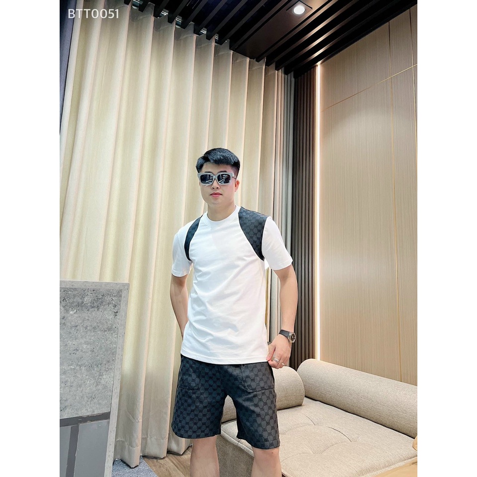 Bộ Phông Áo Cộc Tay In Phối Chữ Vai - Quần Short Kaki Túi Bên,Phong Cách Trẻ Trung Lịch Sự Mẫu Mới 2023