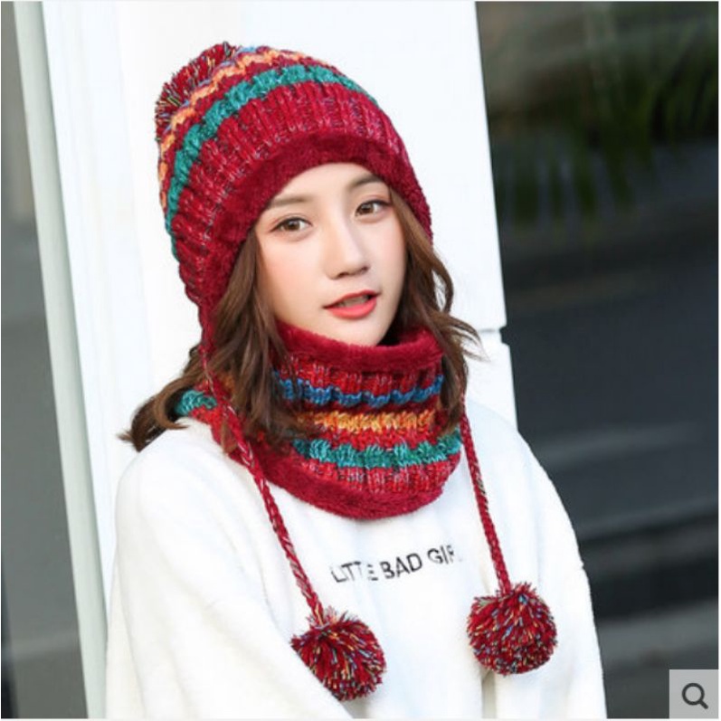 Bộ Mũ Nón Len + Khăn Len Nữ + Nón Len + Khăn Choàng Cổ