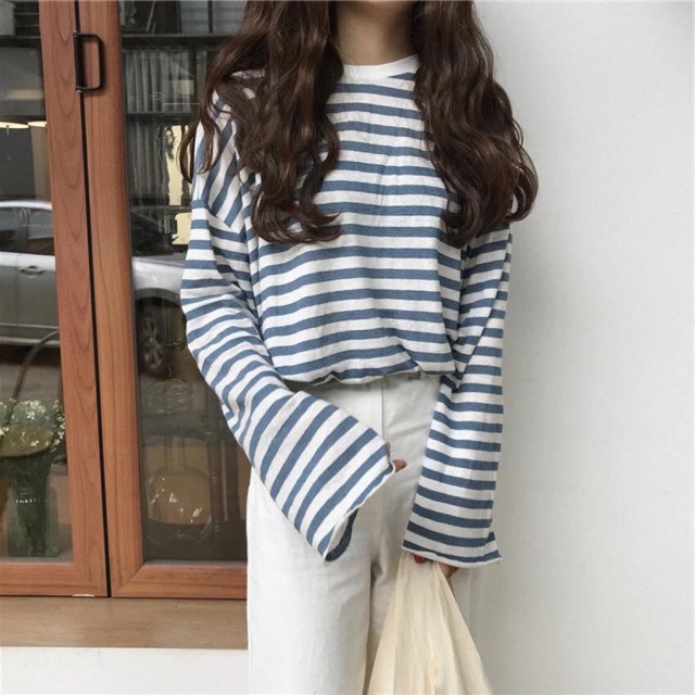 Áo pull dài tay kẻ ngang tay loe (M0002_01)