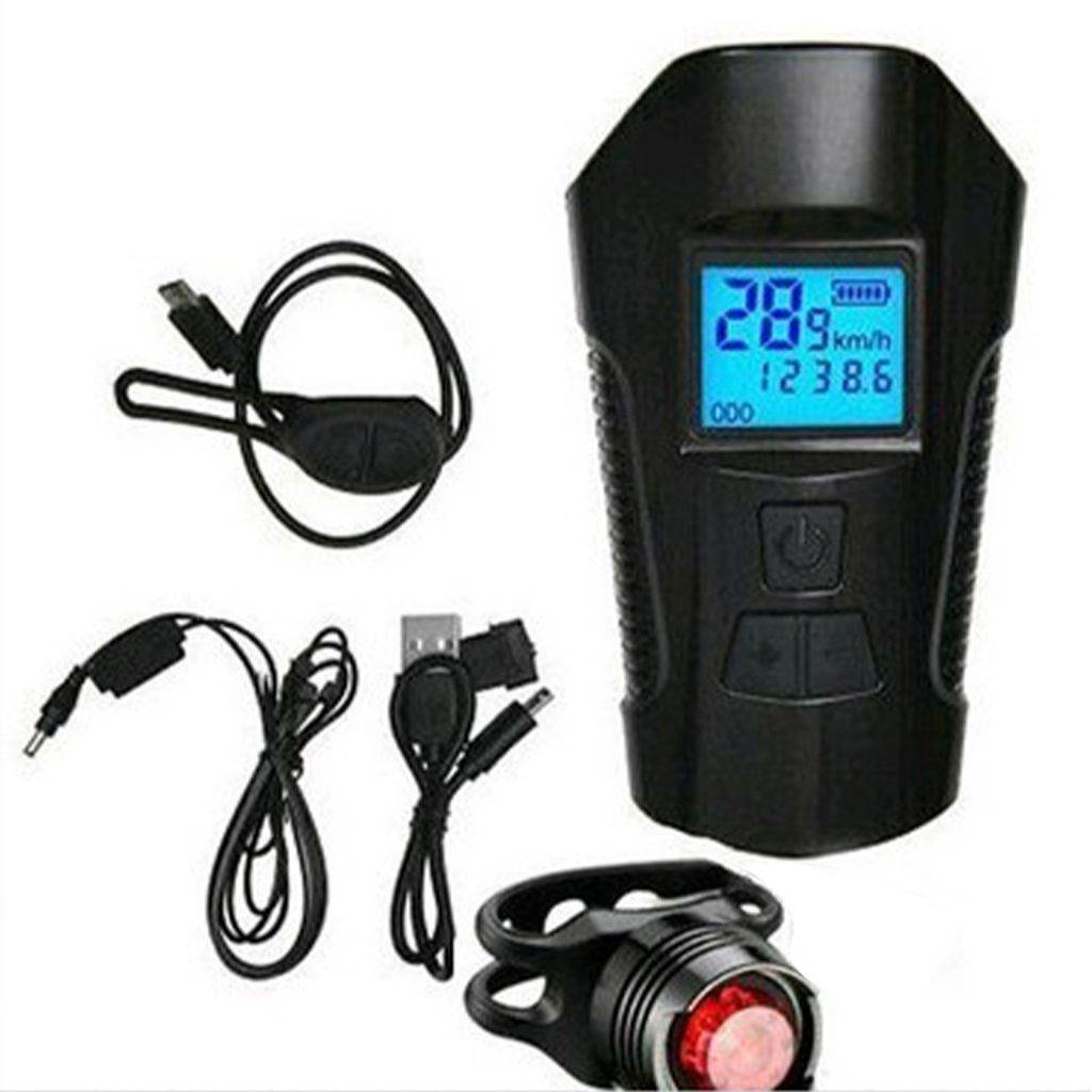 Bộ đèn pha LED USB tích hợp còi và đồng hồ đo tốc độ cho xe đạp leo núi