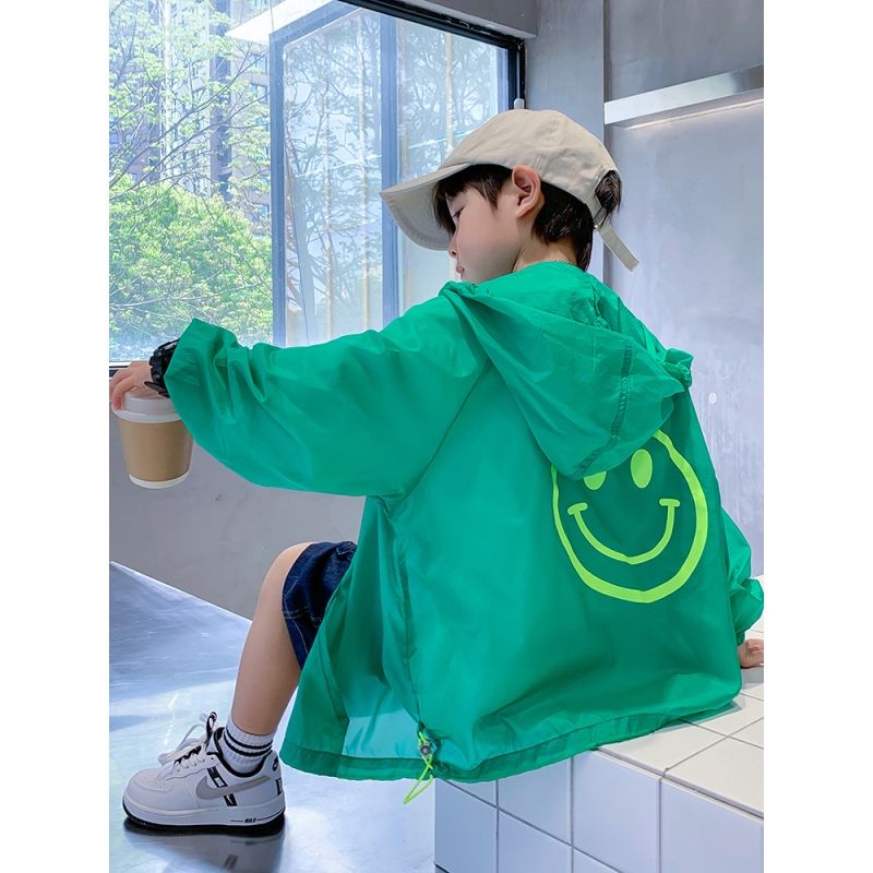 Áo Khoác Chống Nắng Bằng Lụa Lạnh Siêu Mỏng Thoáng Khí Họa Tiết Hoạt Hình Có Mũ Trùm Cho Bé Trai