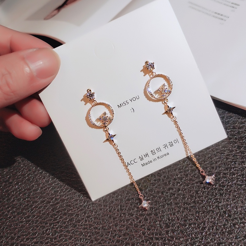 [Jiudolan] Khuyên Tai Dài Đính Đá Zircon Thanh Lịch Cho Nữ