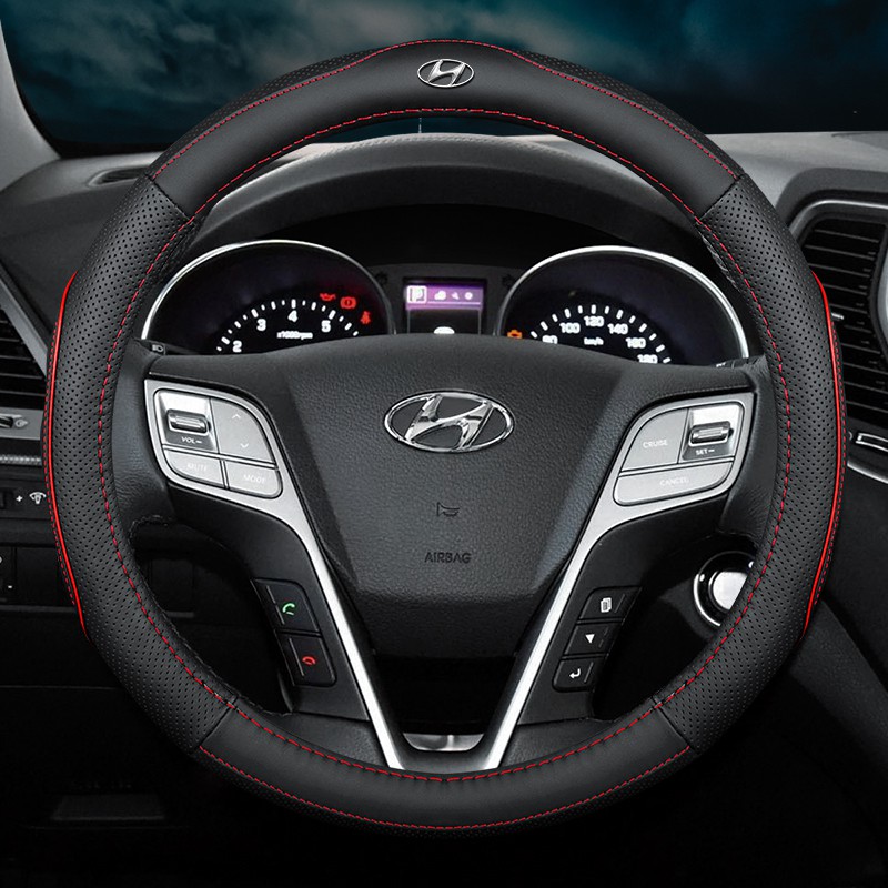HYUNDAI Bọc vô lăng xe hơi bằng da 38cm chống trượt thoáng khí cho Elantra Grand Starex SantaFe Sonata Tucson Getz Matrix Accent LAFESTA MISTRA ix25 ix35 i10