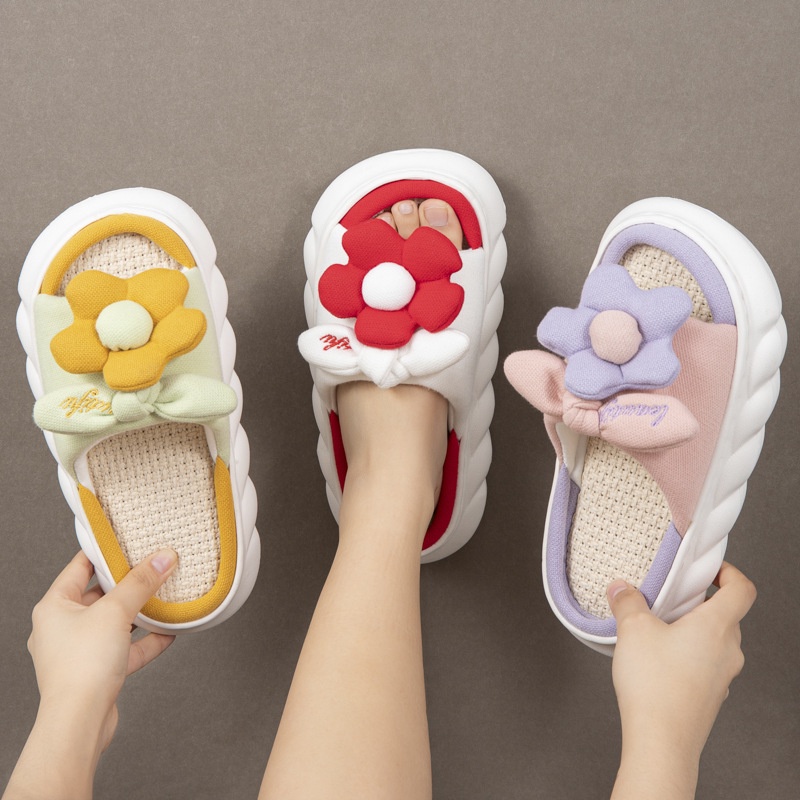Dép Vải Lanh Mềm Thấm Hút Mồ Hôi In Hình Hoa Hướng Dương Dễ Thương Cho Nữ