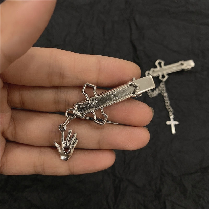 Kẹp Tóc Kim Loại Hình Thánh Giá Y2K