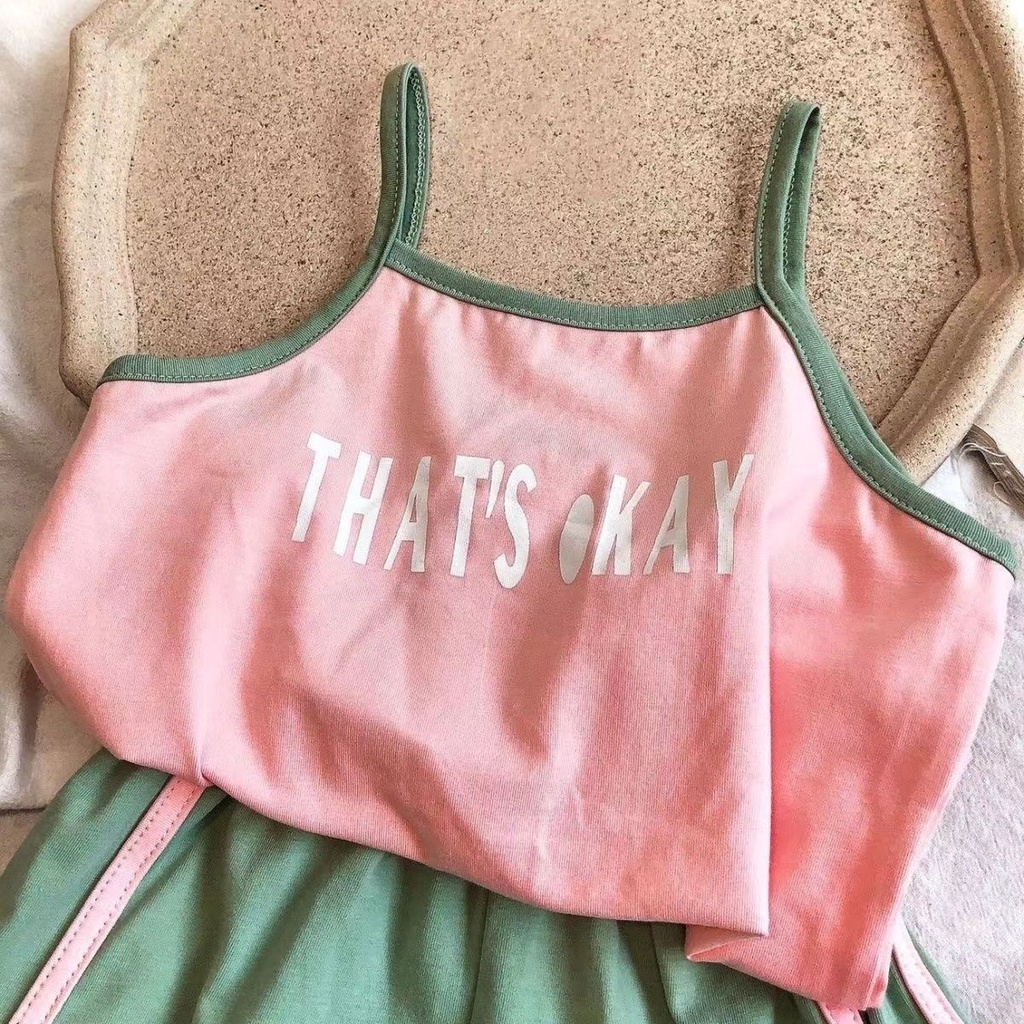 Set Áo Hai Dây In Chữ + Quần Short Thời Trang Hè Hàn Quốc Mới 2023 Cho Bé Gái