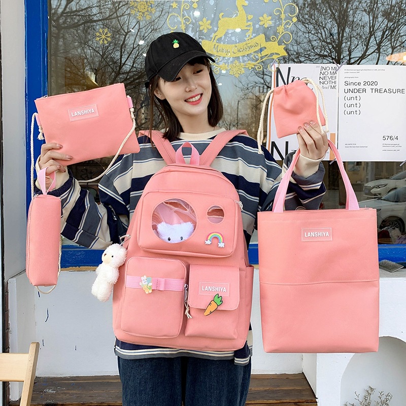Combo Balo 4 Món Đi Học, Balo Thời Trang, Balo Unisex, Balo Chống Thấm - SET 4 MÓN ĐẦU GẤU
