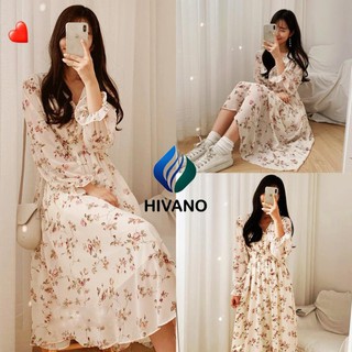 Váy Hoa ulzzang dáng dài cúc bọc,Đầm hoa nhí vintage tay dài Hivano Fashion Week 💃 '
