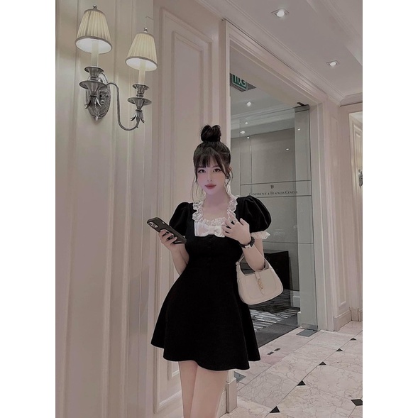 ✔️✔️✔️Một chiếc đầm tiểu thư xinh đẹp cổ vuông phối ren, nơ quý tộc nhé các nàng