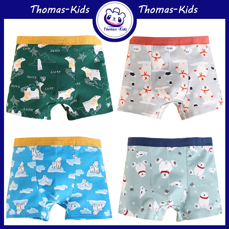 Set 4 Quần Lót Boxer 100% Cotton Thoải Mái In Họa Tiết Gấu Bắc Cực Hoạt