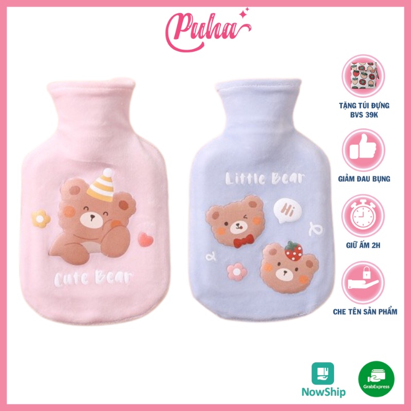 Túi chườm nóng đau bụng kinh PUHA 350ml, túi chườm ấm nóng sưởi ấm bụng cho nữ