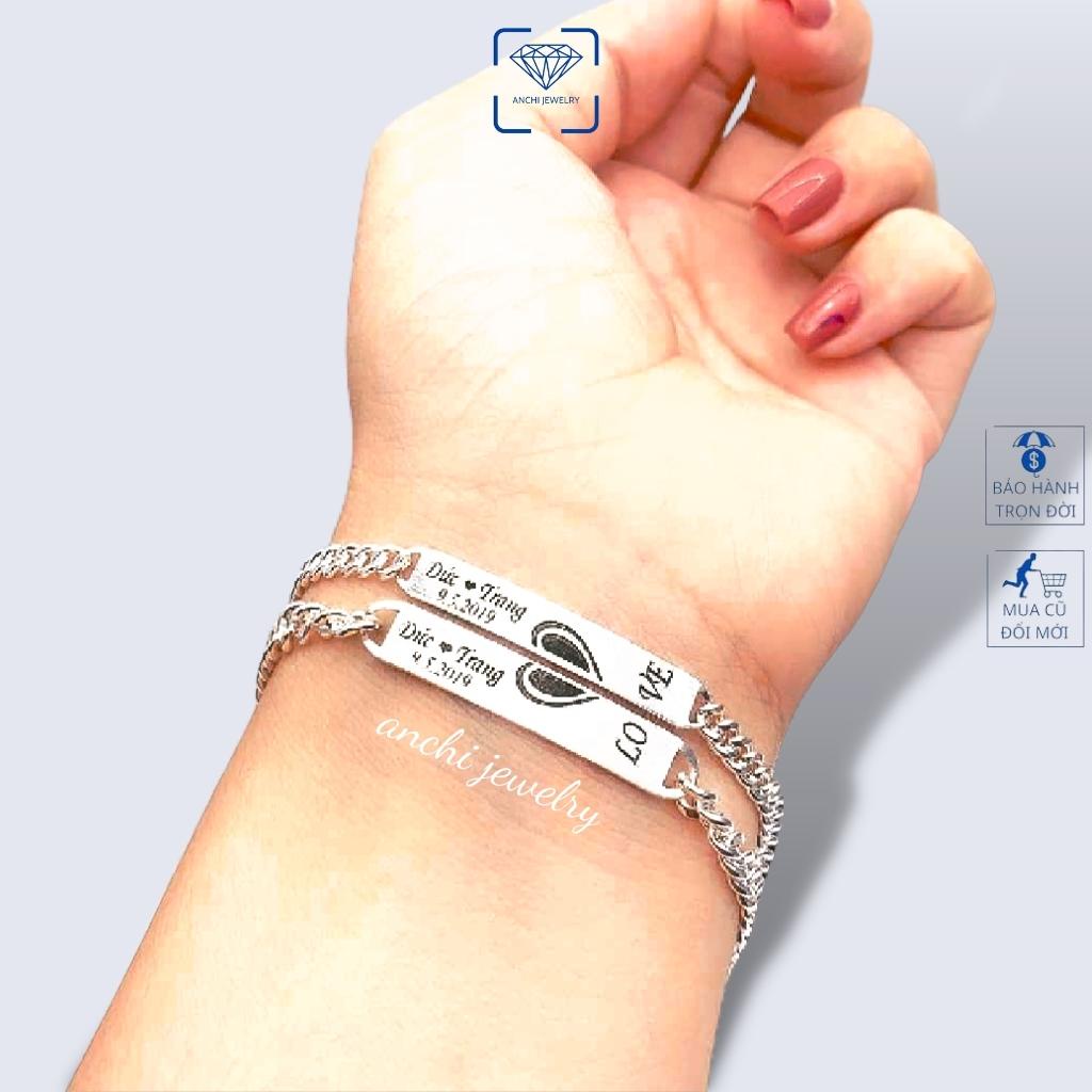 Lắc tay đôi khắc tên ghép hình trái tim , chuẩn bạc ta sáng đẹp - Anchi jewelry