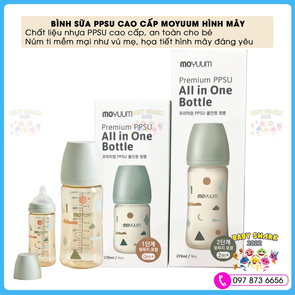 [Chính Hãng] Bình sữa Moyuum Hàn Quốc kèm núm cho bé phiên bản mây 170ml/270ml
