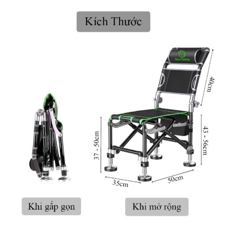 Ghế Câu Đài, Ghế câu cá địa hình Rice Fishing có thể gấp gọn, dễ dàng điều chỉnh tư thế xử lí mọi địa hình