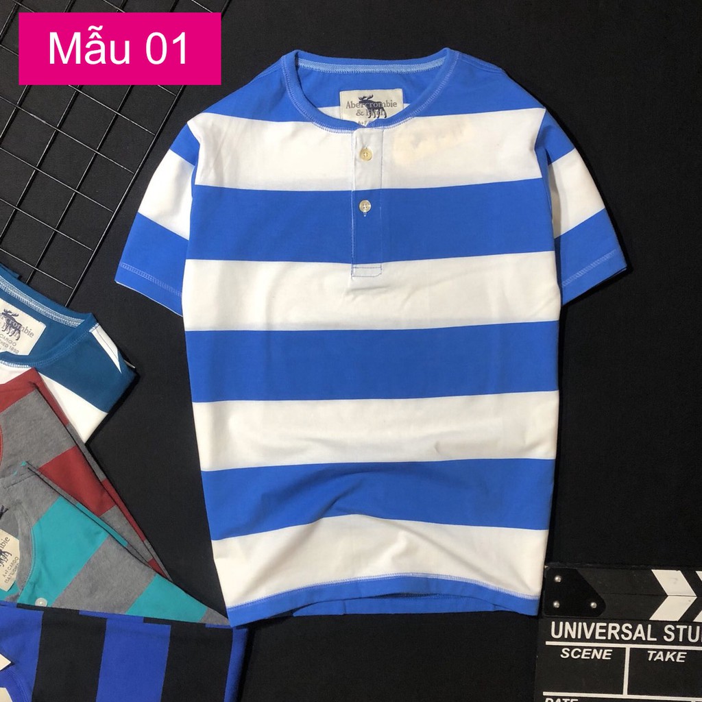 Áo thun nam cổ tim kẻ sọc cotton cao cấp KENSTORE89 ATV075
