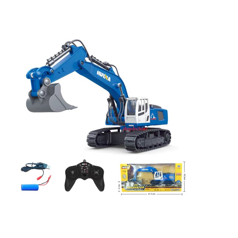 Máy xúc điều khiển từ xa Huina1558 gầu múc kim loại tỉ lệ 1:18