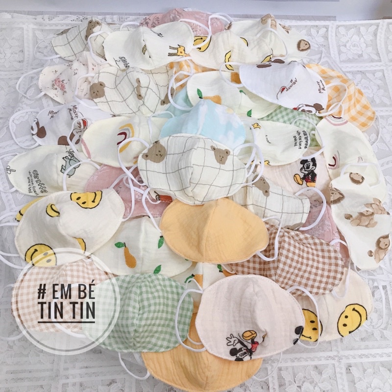 Khẩu trang tròn muslin cho bé ( size 0-12m,2-4y)