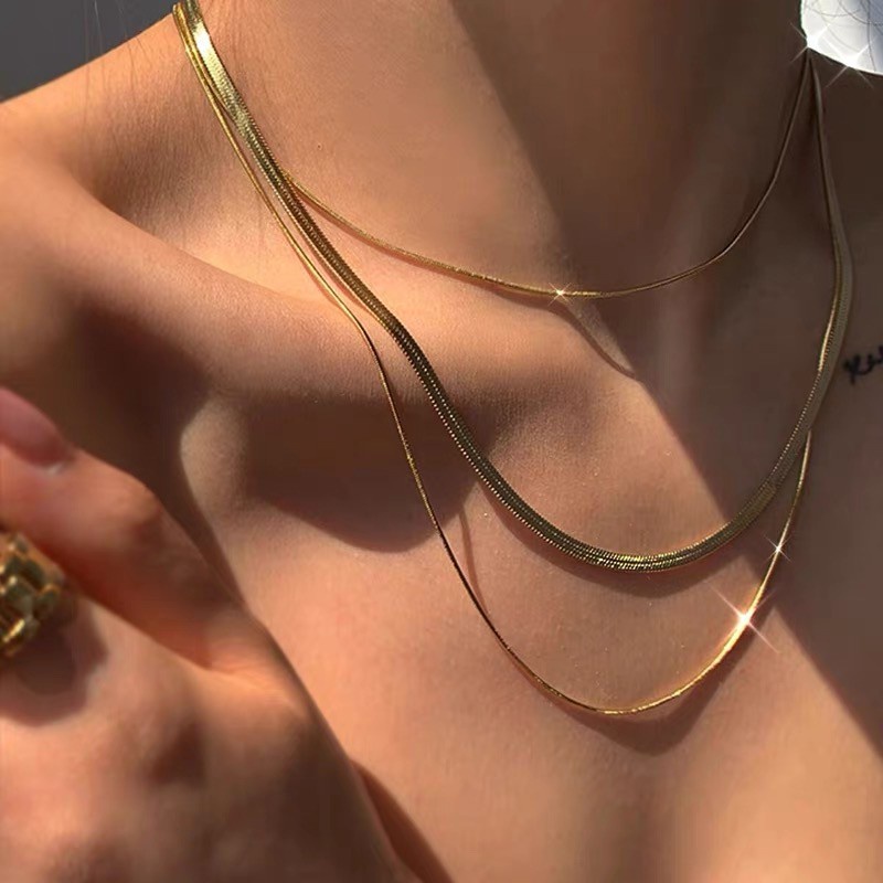 Dây chuyền kim loại mạ vàng 18k hai lớp phong cách thời trang âu mỹ