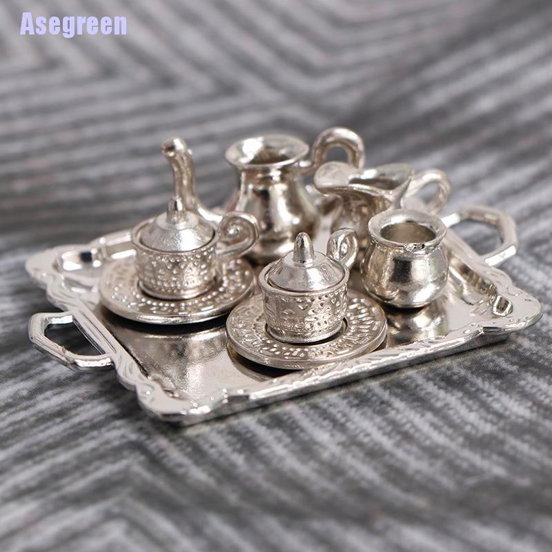 Bộ Ấm Trà Kim Loại Bạc Tỉ Lệ 10 1 / 12 Trang Trí Nhà Búp Bê