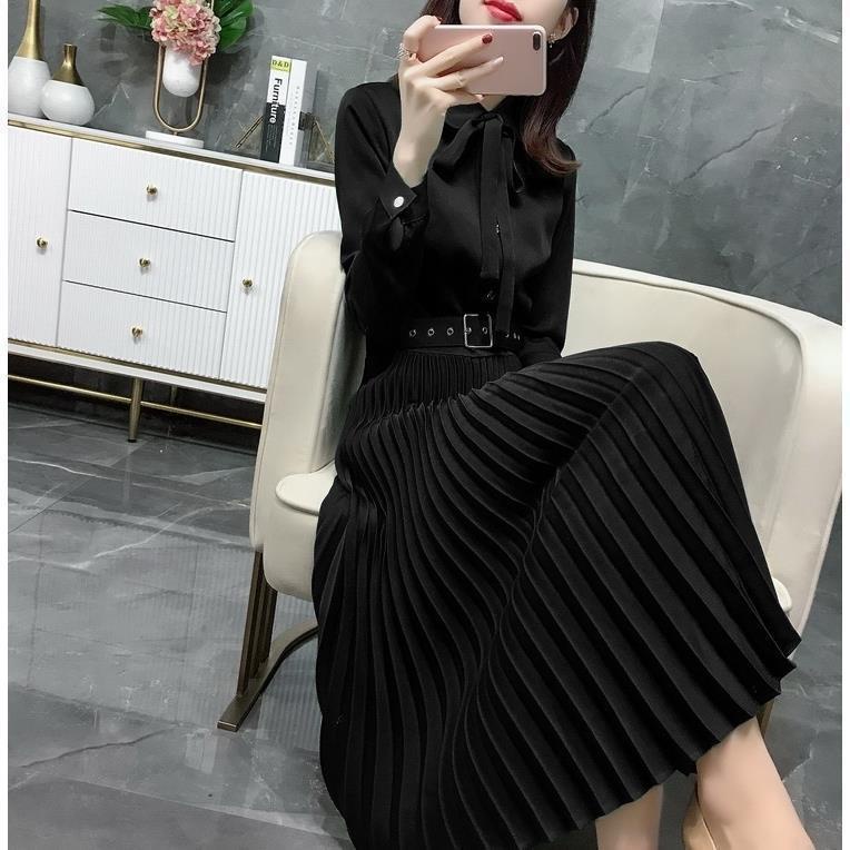 Đầm Xếp Ly Dài Tay Chuyên Nghiệp Thời Trang Xuân Thu 2022 Mới