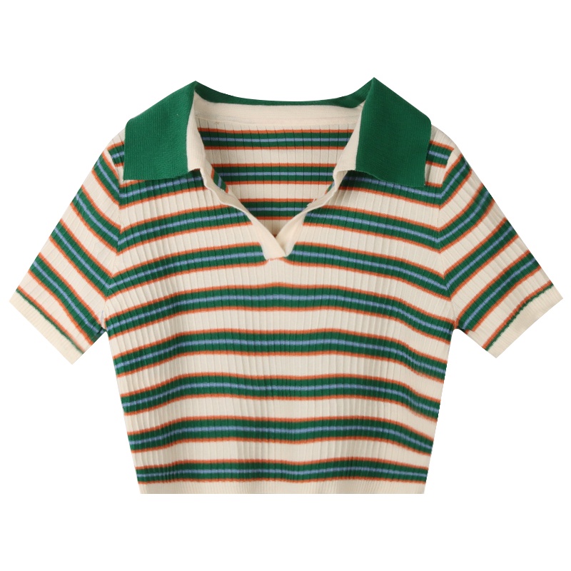 Áo Thun Nữ Tay Ngắn Kẻ Sọc Phong Cách Retro