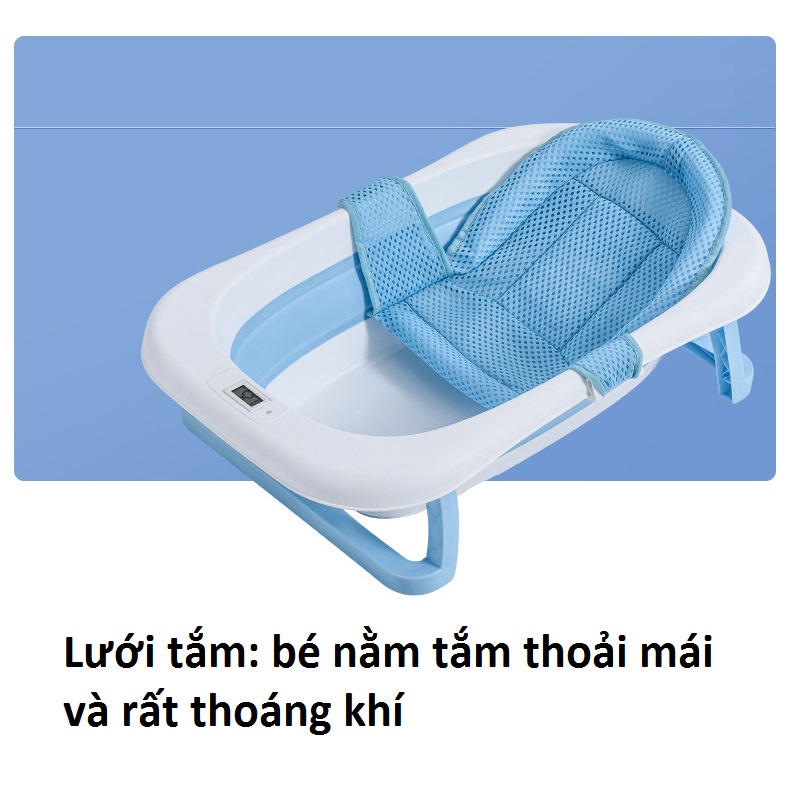 Chậu tắm cho bé, Chậu tắm gấp gọn cho bé, kèm nhiệt kế điện tử và phao tắm, lưới tắm cho bé sơ sinh Babyjoy