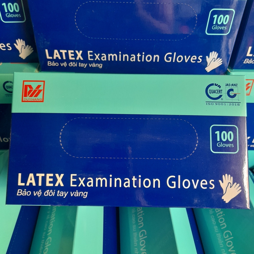 Găng Tay Cao Su Latex Có Bột Chính Hãng DUY HÀNG Loại 1_Hộp 100 Chiếc=50 Đôi Găng Tay Latex Màu Kem Dày, Dẻo Co Dãn Tốt