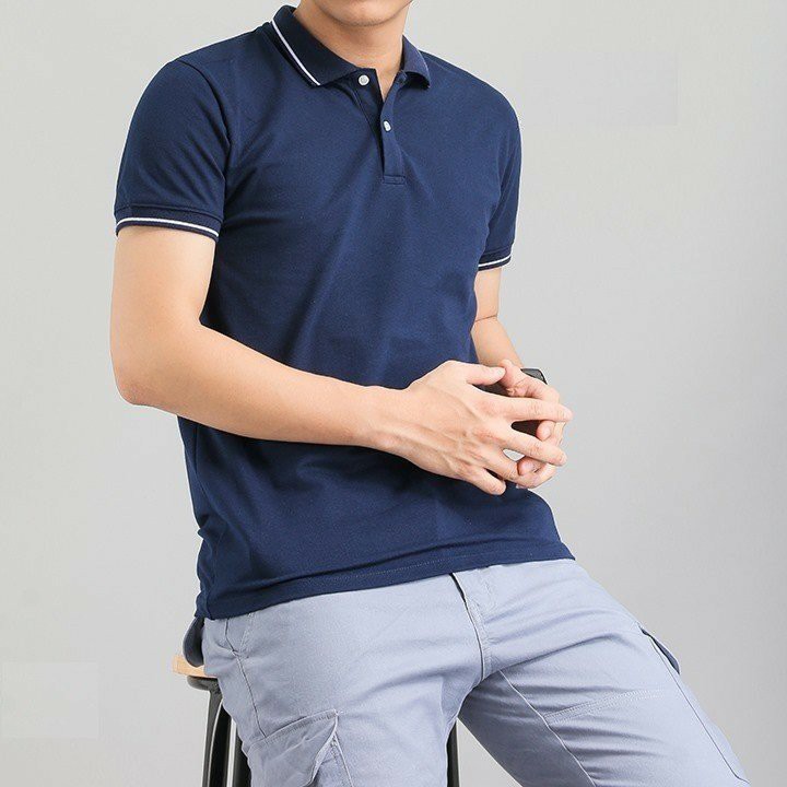 Áo phông nam ngắn tay cổ bẻ phối viền cao cấp : Kiểu dáng Hàn Quốc chất liệu cotton , co giãn 4 chiều | BigBuy360 - bigbuy360.vn