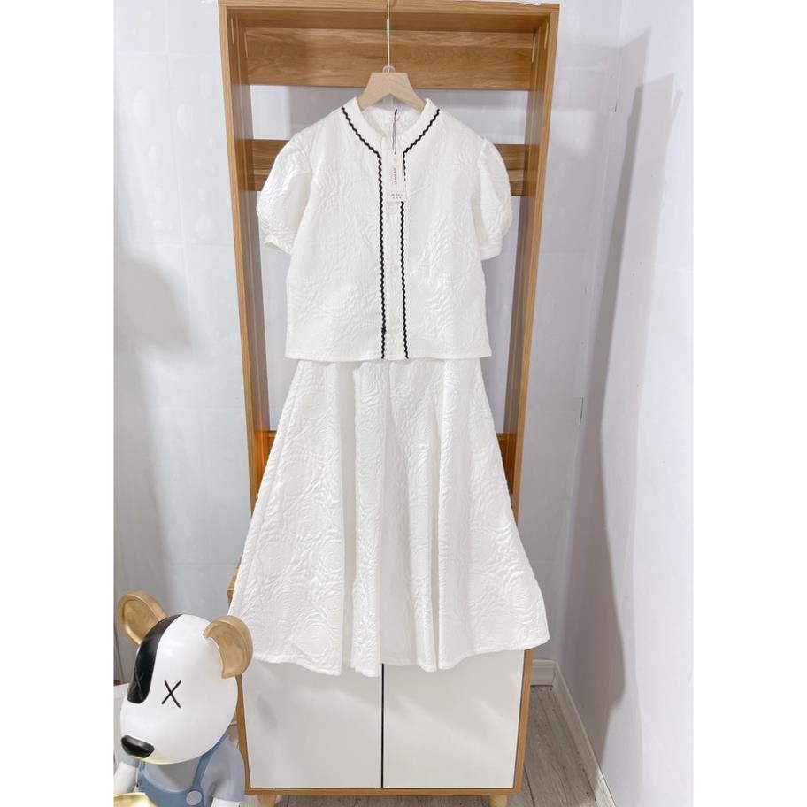 [ 𝐅𝐑𝐄𝐄 𝐒𝐇𝐈𝐏 ] SÉT ÁO VÂN HOA NỔI VIỀN MÍ CHÂN VÁY DÀI SIÊU HÓT