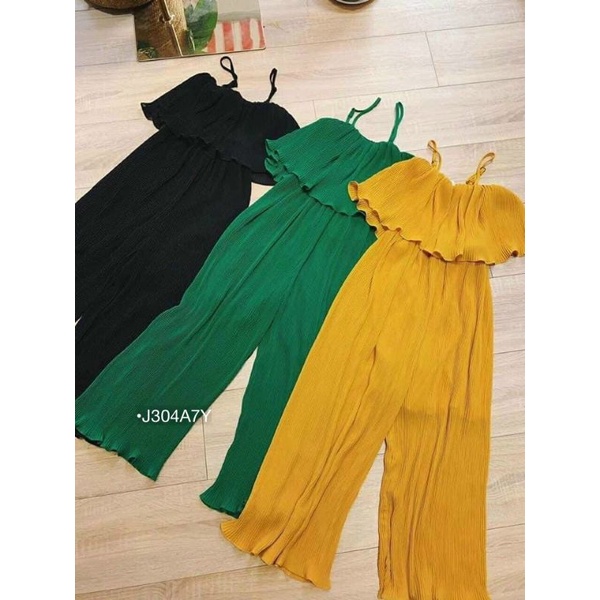 Đồ Bay Nữ Đi Biển ,Jumpsuit Dập Ly 2 Dây Tầng Ống Suông Tôn Dáng Vải Dập Ly Xinh