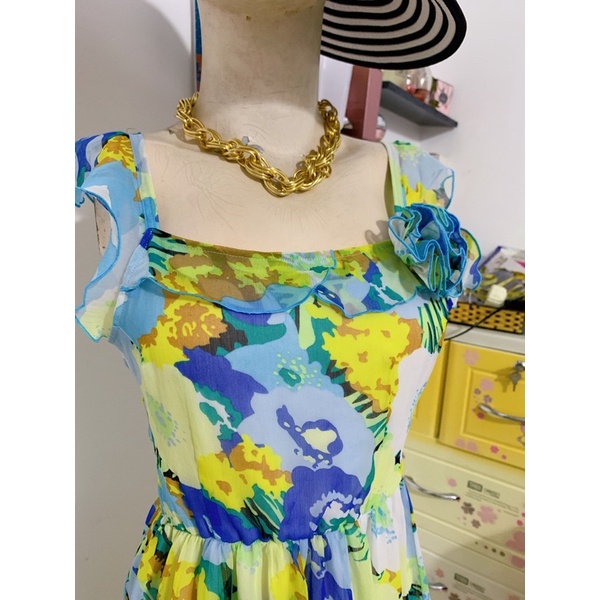 ĐẦM VOAN HOA XANH SIZE M-L