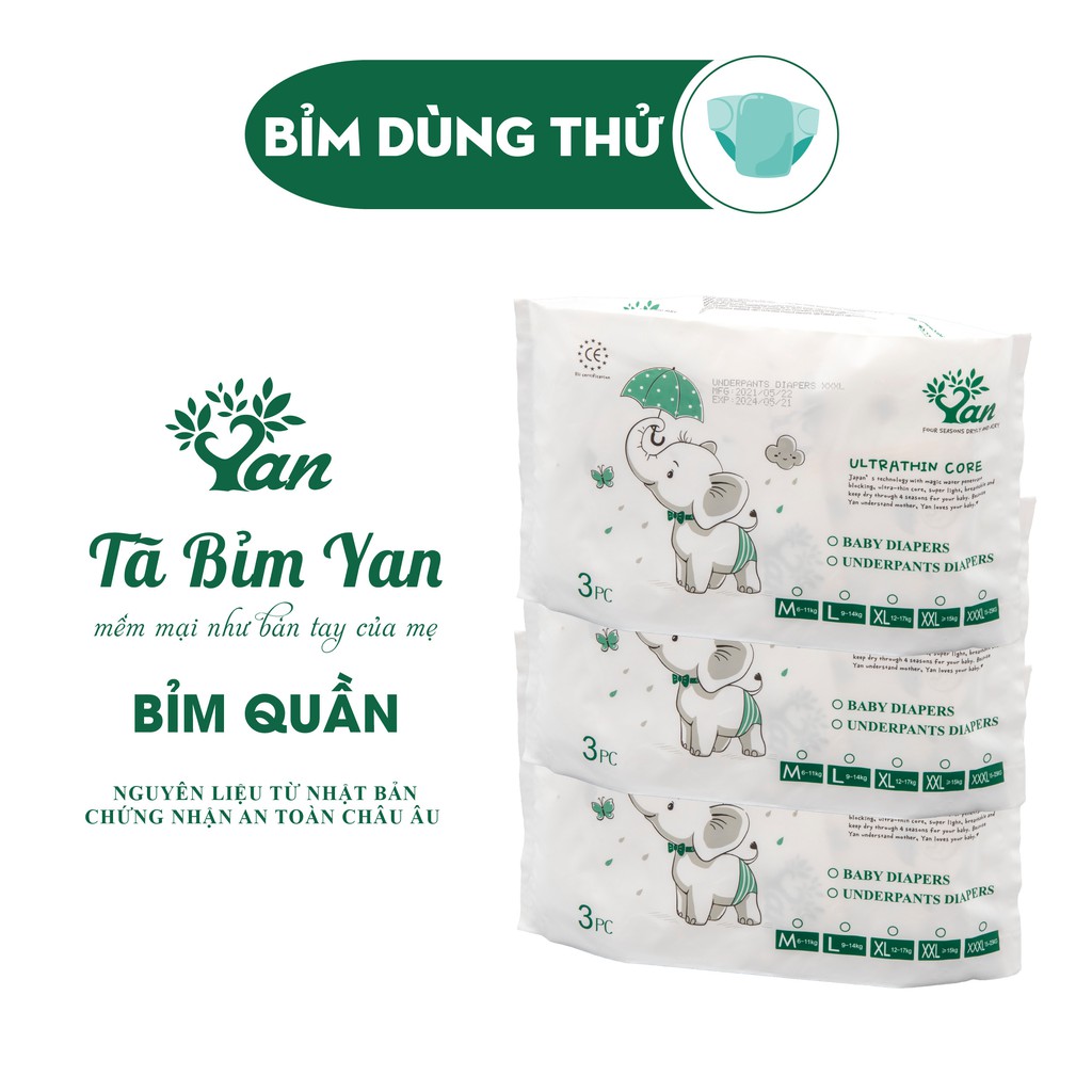 Bỉm quần Angel YAN ULTRATHIN CORE Size NB/S/M/L/XL (3-5 miếng dùng thử)