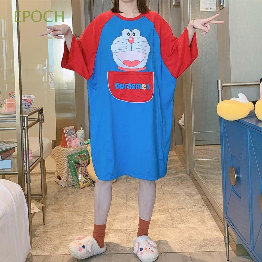 Epoch Đầm Ngủ In Hình Doremon / Chú Vịt Dễ Thương Thoải Mái Cho Nữ