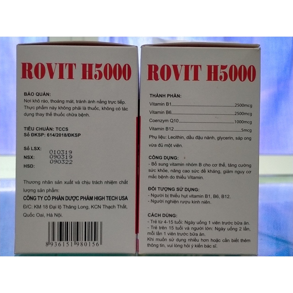 Rovit H5000 3B - Bổ sung vitamin B và Magie, tăng cường sức khỏe (Hộp 100 viên)
