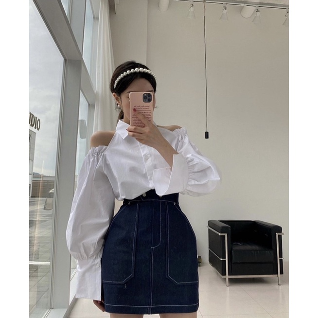 Áo sơ mi cổ đức hở vai bèo TVOGUE dài tay chất lụa thô lên dáng siêu sang chảnh , tiểu thư