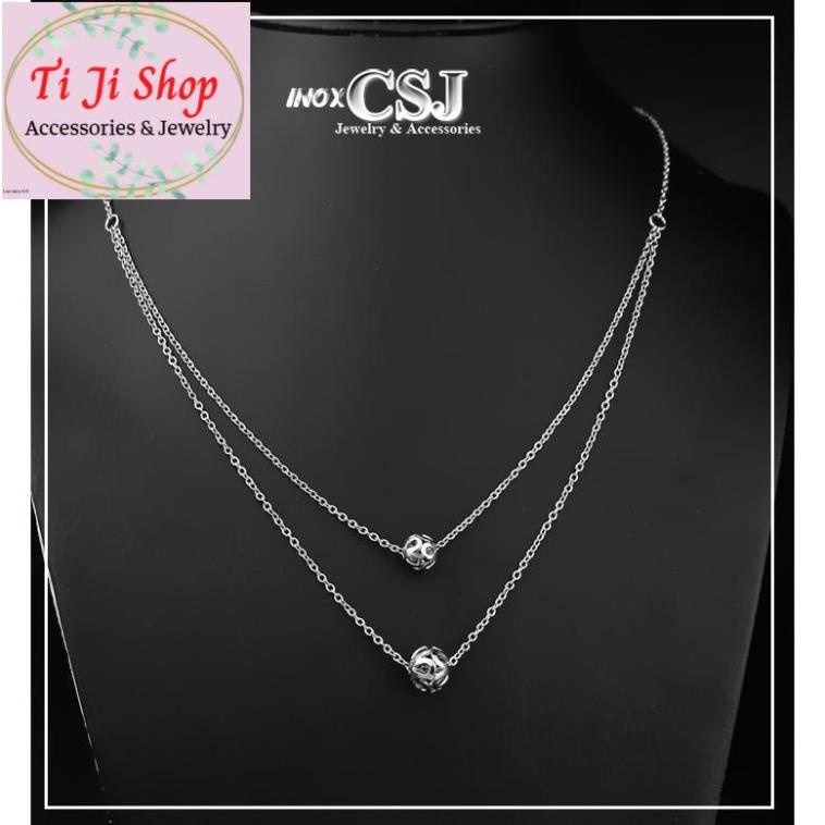 DÂY CHUYỀN INOX HAI TẦNG TRÁI CHÂU THỜI TRANG HÀN QUỐC - đẹp, không đen,