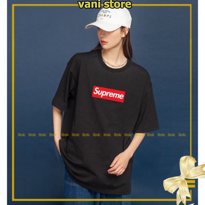 Áo thun tay lỡ supreme xinh nhỏ trước ngực form rộng ( Đen, Trắng ) .