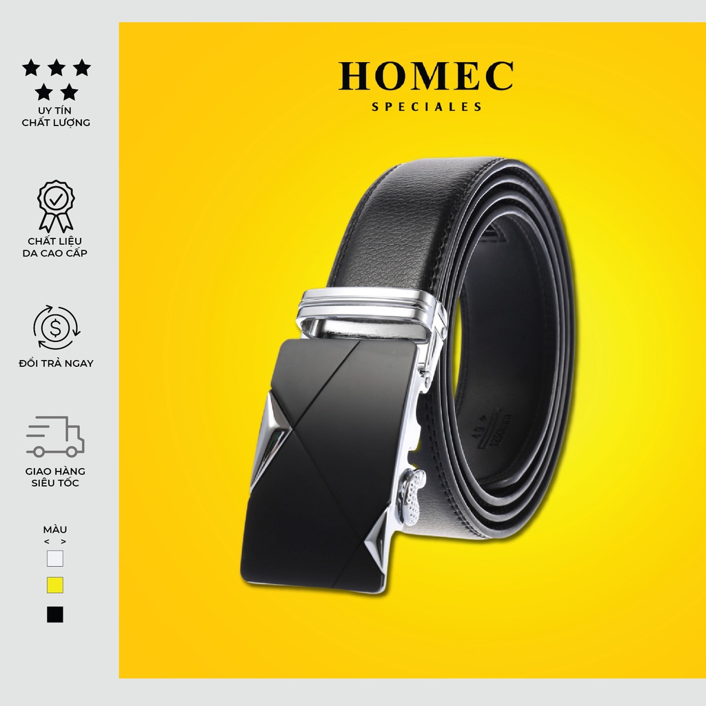 Thắt lưng Nam chất liệu da cao cấp HOMEC 09 khóa tự động kiểu dáng hiện đại - Dây lưng nam cao cấp – HOMEC