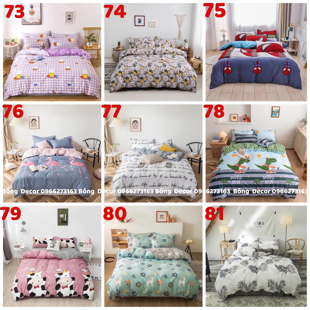 Trọn Bộ Chăn Ga Gối Cotton Poly Chăn Phao 5 Món hàng Dày Dặn