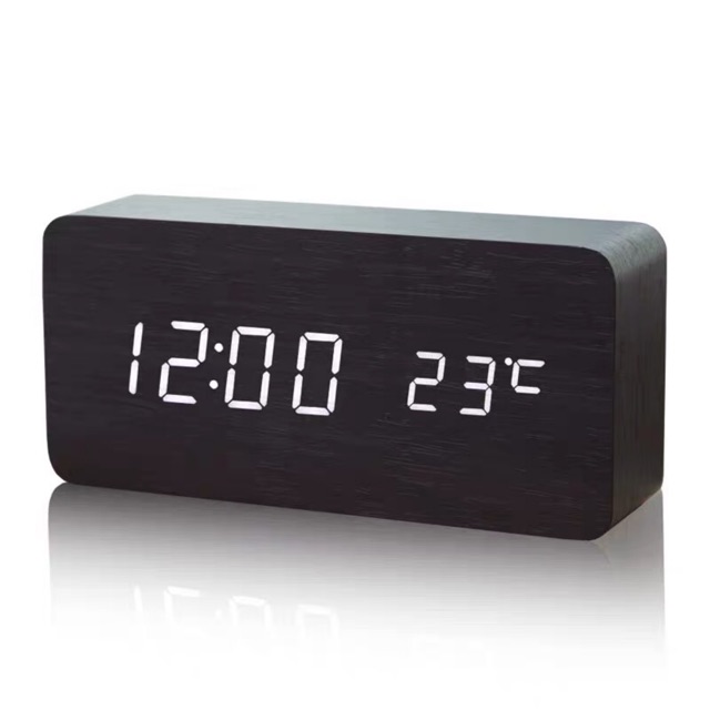 Đồng hồ led gỗ để bàn  ( báo thức + nhiệt độ)