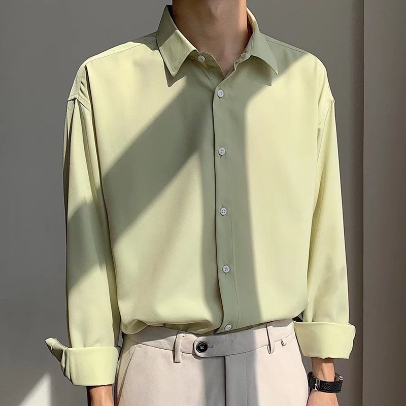 Áo Sơ Mi Lụa Tay Dài Màu Xanh Bạc Hà Phong Cách Thời Trang Đơn Giản Cho Nam Giới Size M-2XL
