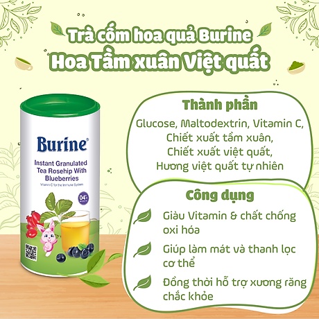 Trà Cốm Hoà Tan BURINE Hương Vị Trái Cây Thơm Ngon, Bổ Sung Vitamin Cho Bé.