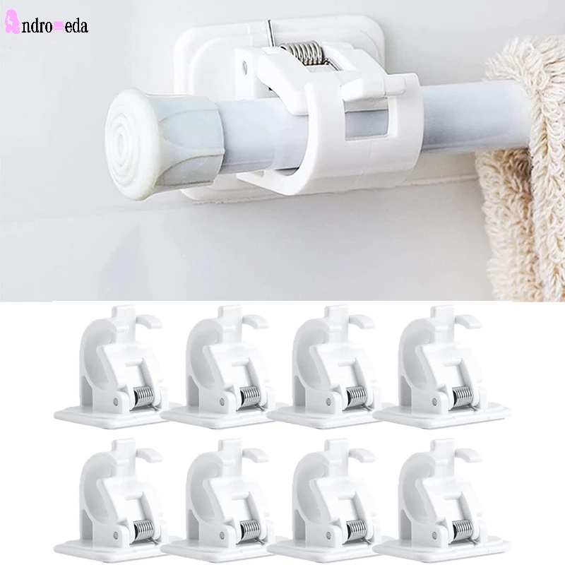 Set 2 Móc Treo Thanh Treo Rèm Cửa Tự Dính Không Khoan Có Thể Điều Chỉnh Cho Nhà Bếp Nhà Tắm