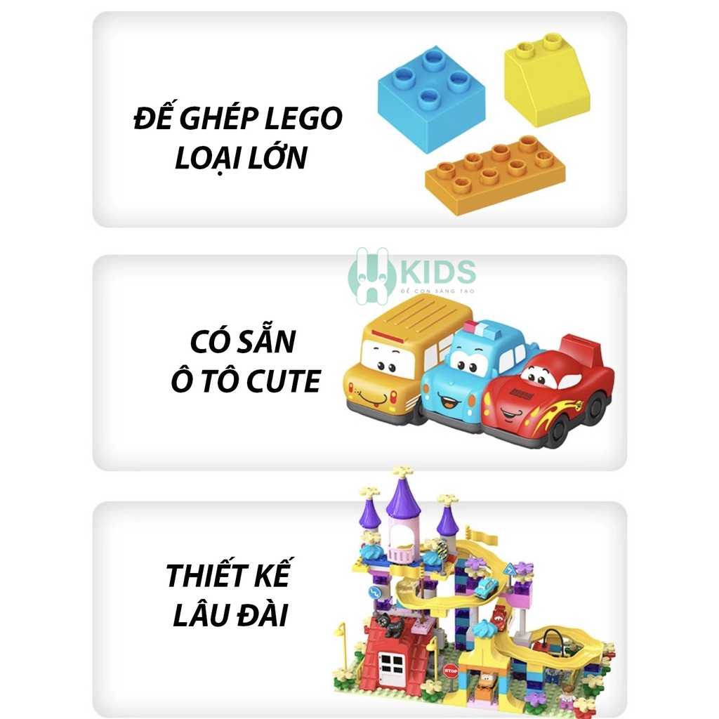 Bộ Xếp Hình lắp ráp khối xây dựng 165 Chi Tiết mô phỏng lâu đài có đường ray trượt ô tô siêu cute
