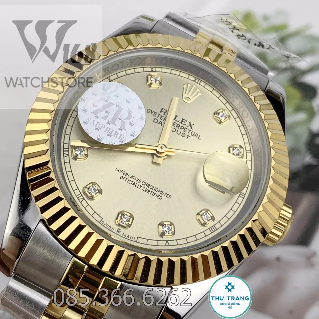 Đồng hồ nam Rolex cơ Automatic máy Nhật mẫu Classic mặt vàng dây demi size 39-40mm