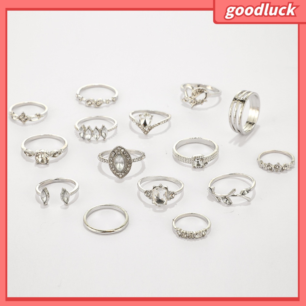 Bộ 15 nhẫn đính đá giả nhiều mẫu mã phong cách boho thời trang cho nữ