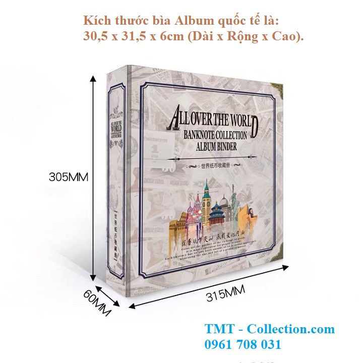 Bìa Album tiền quốc tế; Dùng để bảo quản các loại tem, tiền giấy sưu tầm.-TMT Collection-SP000848